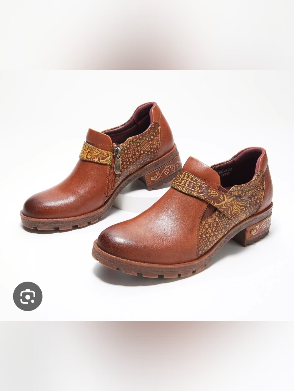Women's Brown Embossed Leather Zip-Accent Ankle Boots
